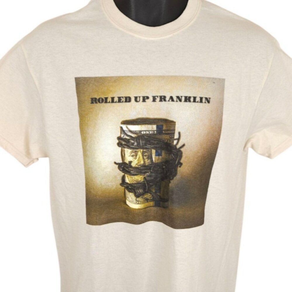 Benjamin Franklin T Shirt Mens Size Medium Cream Rolled Up Franklin Rob Edmonds